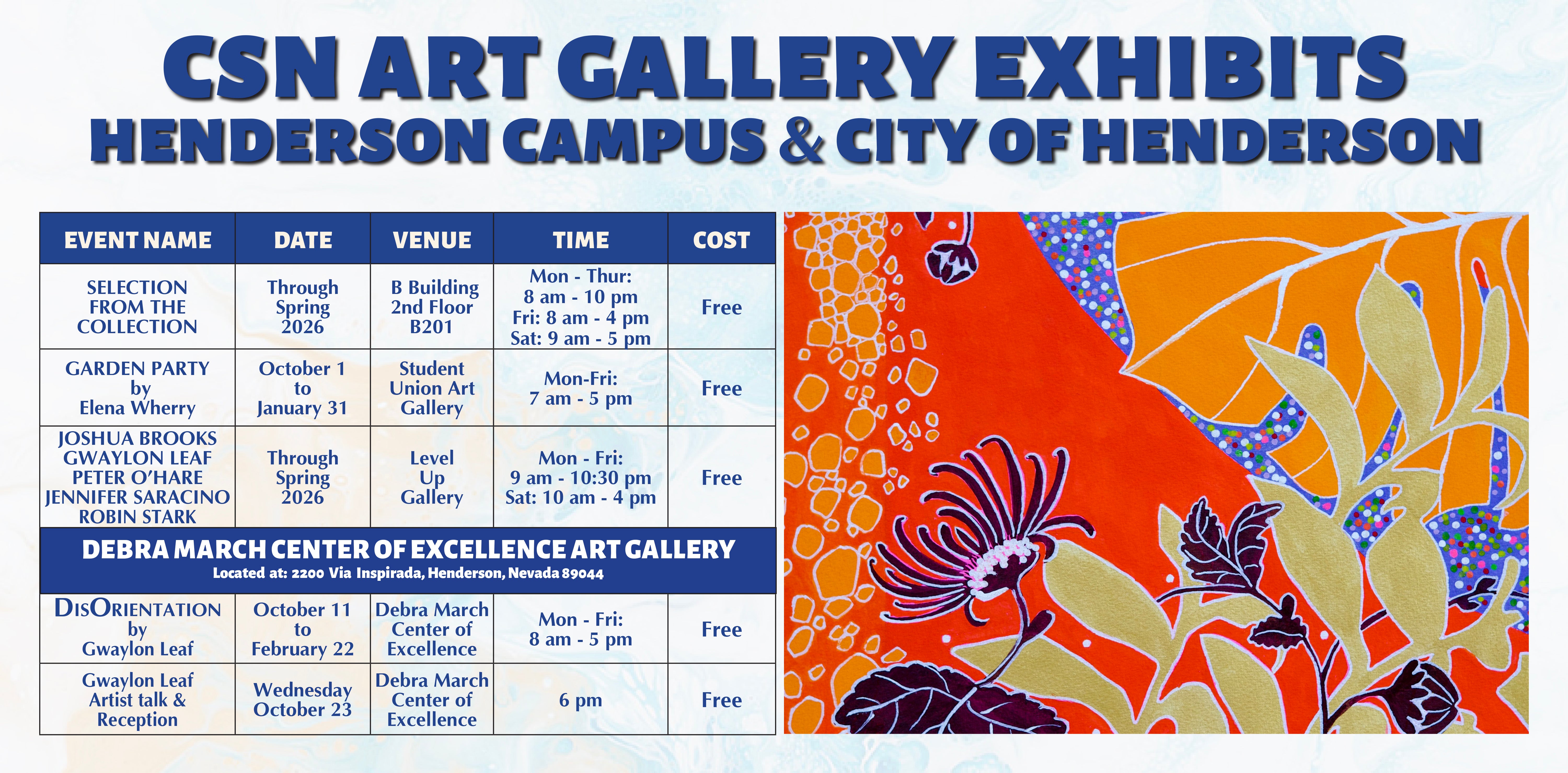 henderson art exhibits calendar