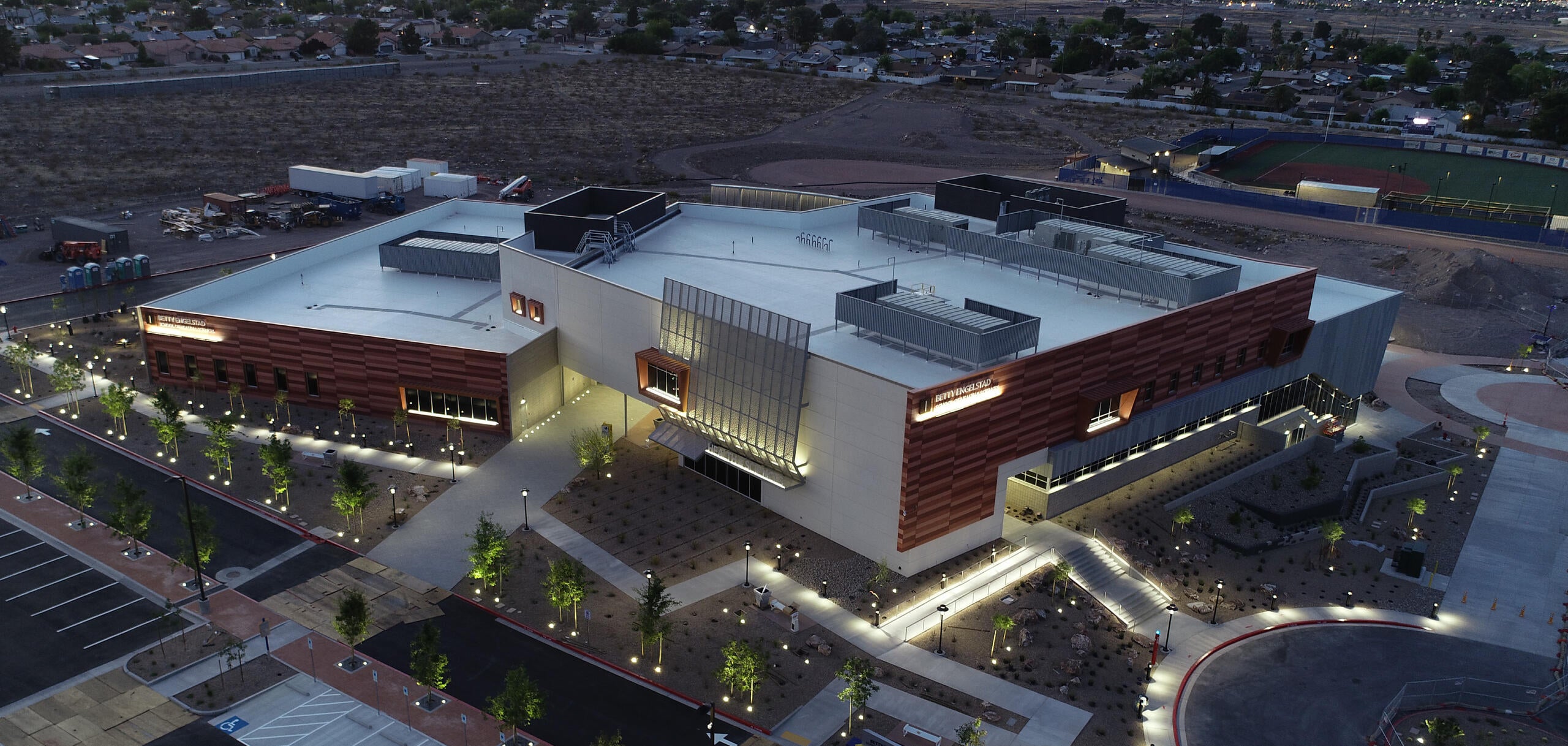 Arial view of the campus building.