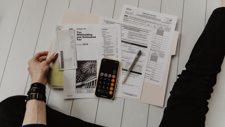 Desk with tax forms